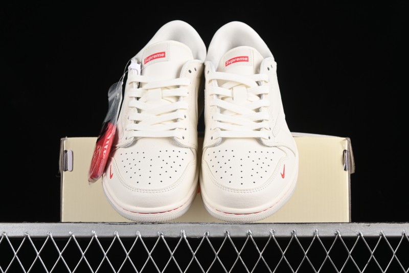Nike Travis Scott x Fragment Design x Air Jordan 1 Low OG SP AJ1 Supreme Collaboration - Classic Off-White Low-Top Lifestyle Sneakers - XY2688-104