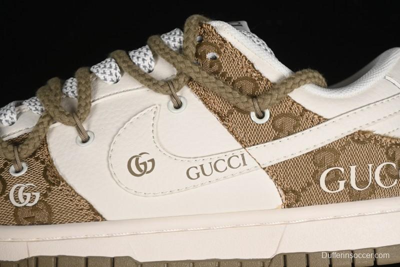 Nike SB Dunk Low Gucci Collaboration - Yellow Denim with Subtle Pattern and White Swoosh Anniversary High-End Custom Low-Top Casual Sneakers - SJ2068-273