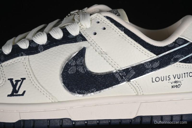 Nike SB Dunk Low LV Collaboration - Denim Print Swoosh Anniversary High-End Custom Low-Top Casual Skate Shoes - XB3802-360