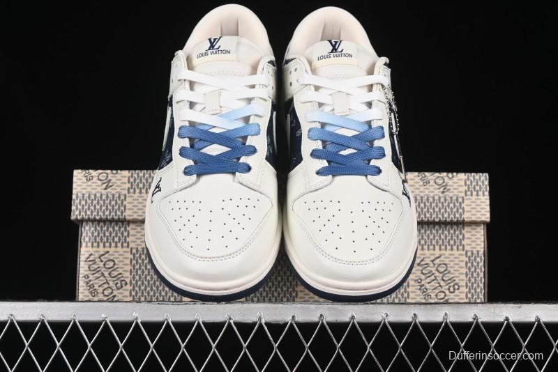 Nike SB Dunk Low LV Collaboration - Light Blue Denim Print Anniversary High-End Custom Low-Top Casual Skate Shoes - XB3802-359