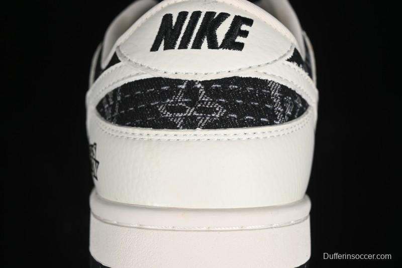 Nike SB Dunk Low LV Collaboration - Beige Black Printed Denim Anniversary High-End Custom Low-Top Casual Skate Shoes - XB3802-357