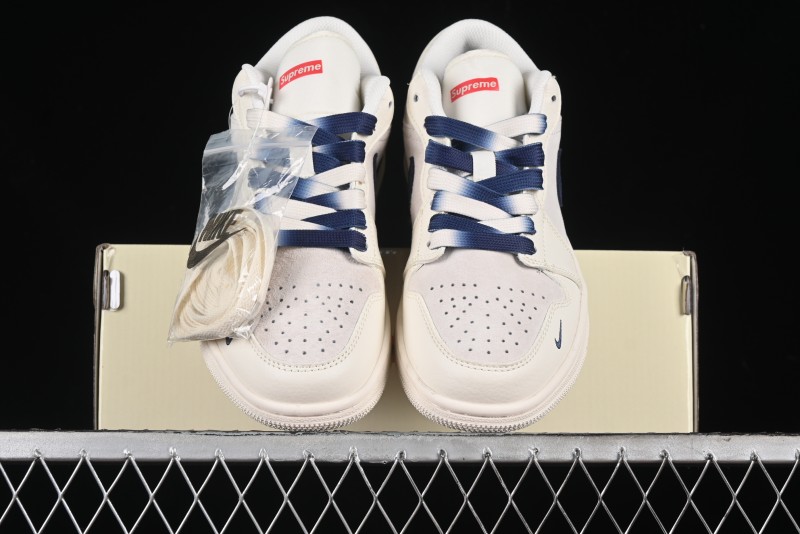 Nike Air Jordan 1 Low Supreme Collaboration - Deep Blue Two-Tone Sole Retro Basketball Shoes - SJ9950-020