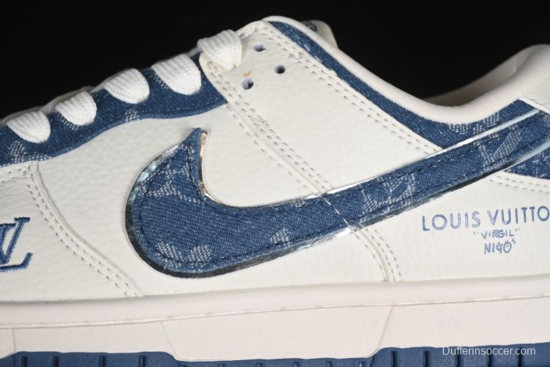 Nike SB Dunk Low LV Collaboration - Light Blue Denim Hook Anniversary High-End Custom Low-Top Casual Skate Shoes - JH8310-955