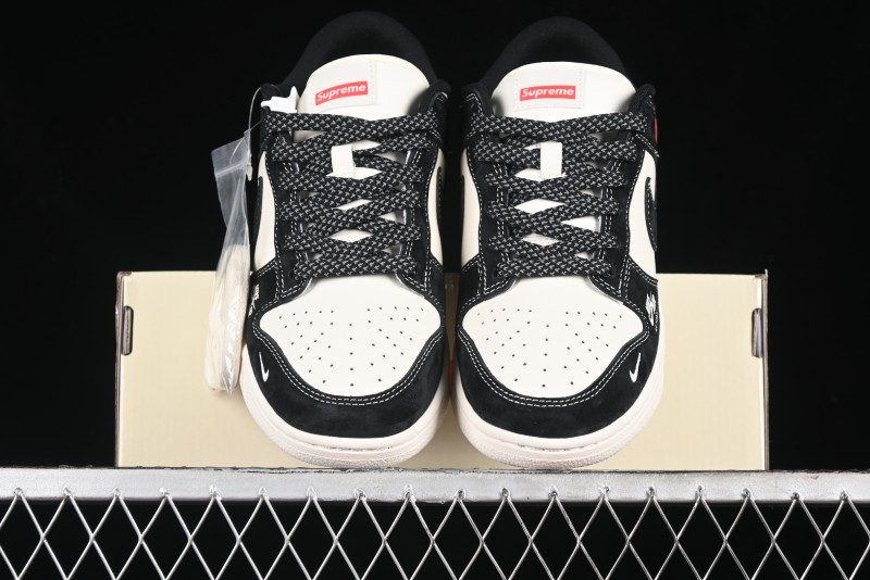 Nike SB Dunk Low SUP Collaboration - Black White Black Swoosh Anniversary Custom Low-Top Casual Skate Shoes - MM1089-020