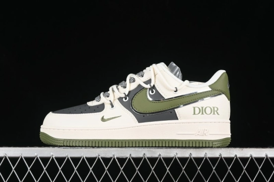 Nike Air Force 1 '07 Low Dior Collaboration - White Green Drawstring Casual Sneakers - SJ1198-200