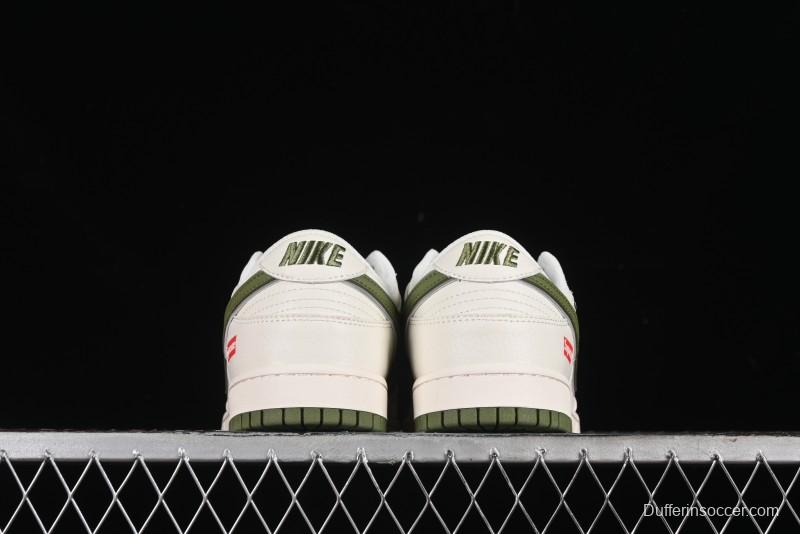 Nike SB Dunk Low Supreme Collaboration - Double Swoosh Beige Dark Green Anniversary High-End Custom Low-Top Casual Skate Shoes - XX2025-689