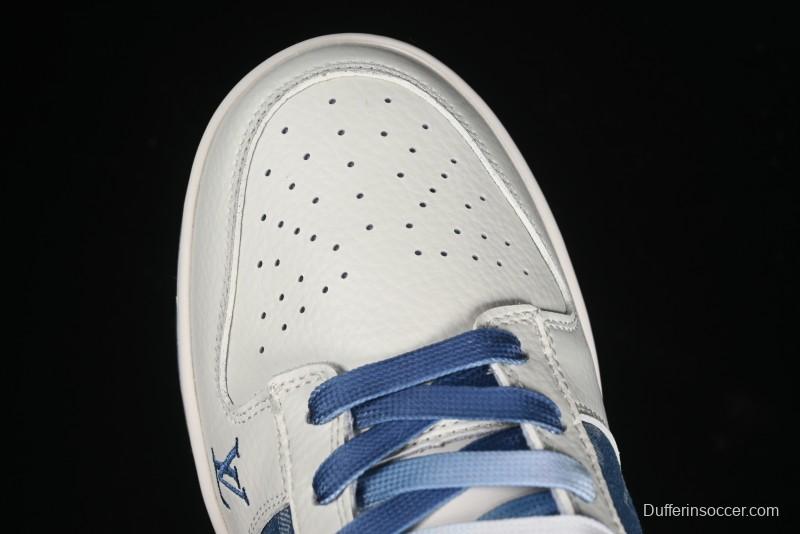 Nike SB Dunk Low LV Collaboration - Beige Blue Print Anniversary High-End Custom Low-Top Casual Skate Shoes - JH8310-954