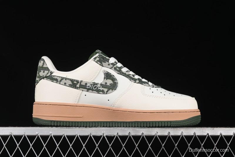 Nike Air Force 1 '07 Low Dior Collaboration - Beige Green Swoosh Low-Top Casual Sneakers - KK1988-010