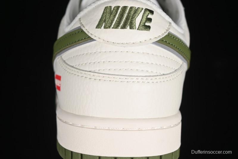 Nike SB Dunk Low Supreme Collaboration - Double Swoosh Beige Dark Green Anniversary High-End Custom Low-Top Casual Skate Shoes - XX2025-689