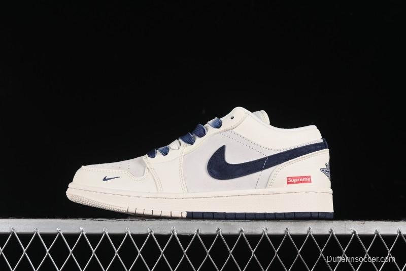 Nike Air Jordan 1 Low Supreme Collaboration - Deep Blue Two-Tone Sole Retro Basketball Shoes - SJ9950-020