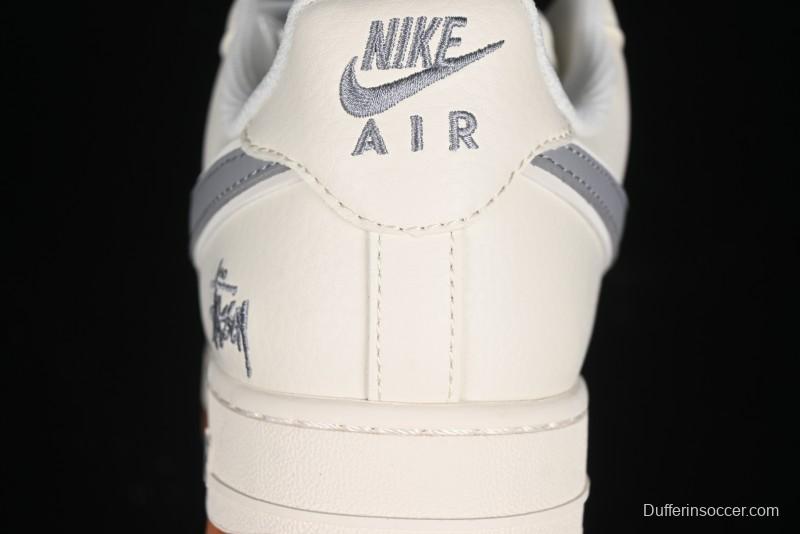 Nike Air Force 1 '07 Low Stussy Collaboration - Light Bone Gum Sole Casual Sneakers - XZ5688-003