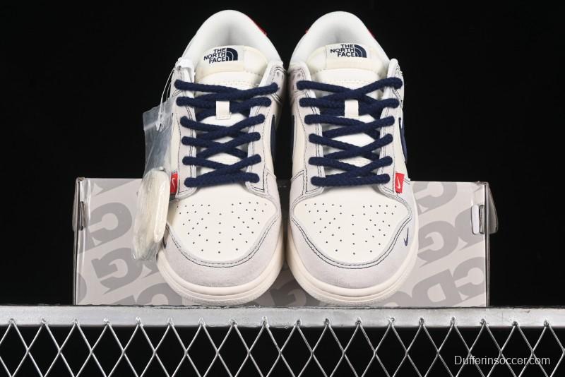 Nike SB Dunk Low The North Face Collaboration - Grey Pigskin Navy Swoosh Anniversary Custom Low-Top Casual Skate Shoes - SJ1089-012