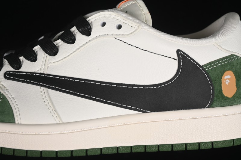 Nike Travis Scott x Fragment Design x Air Jordan 1 Low OG SP AJ1 Bape Collaboration - Jungle Green Low Top Casual Sneakers - XY2688-107