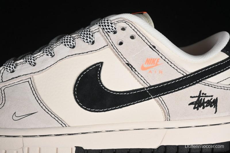 Nike SB Dunk Low Stussy Collaboration Patchwork Grey White Black Swoosh Anniversary Custom Low-Top Casual Skate Shoes - MM1089-022