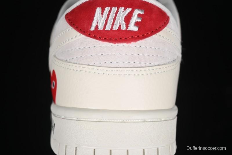 Nike SB Dunk Low Comme des Garçons Collaboration - Pigskin White Swoosh Anniversary Custom Low-Top Casual Skate Shoes - KK1333-004