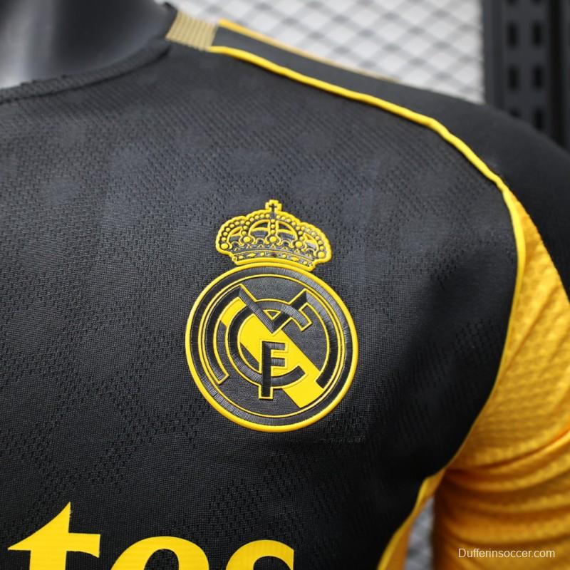 Player Version 25/26 Real Madrid Black with Gold Accents and Emirates Sponsor Jersey