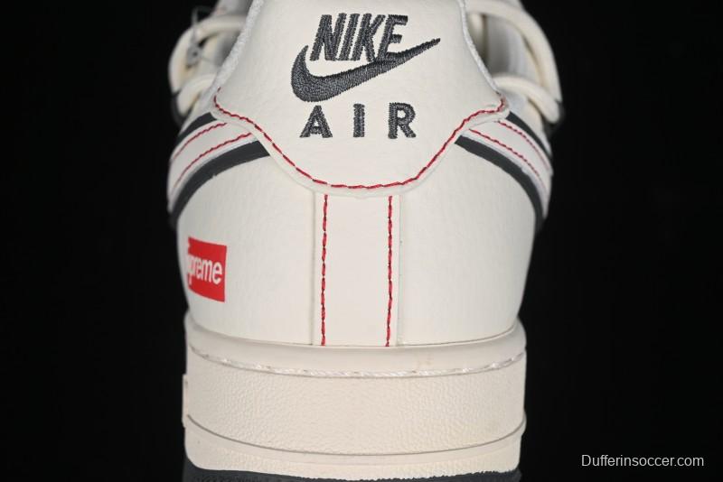 Nike Air Force 1 '07 Low Supreme Collaboration - Red Stitch Grey Sole Casual Sneakers - SJ1198-600