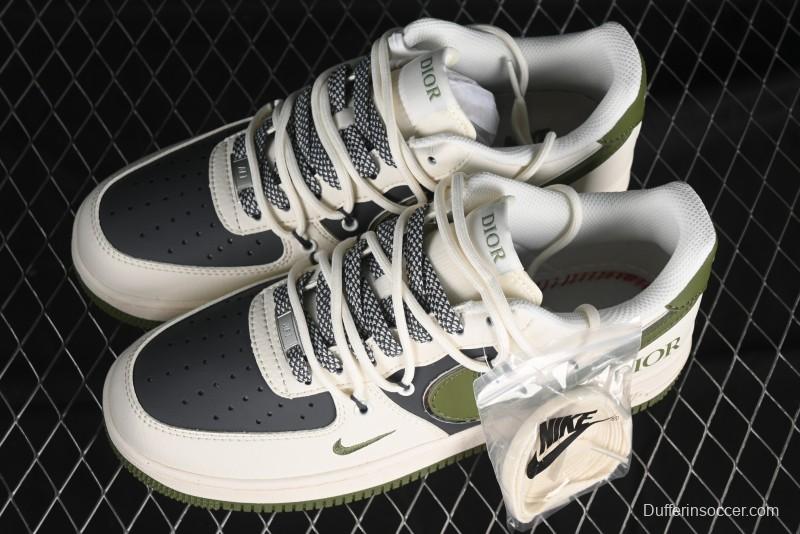Nike Air Force 1 '07 Low Dior Collaboration - White Green Drawstring Casual Sneakers - SJ1198-200