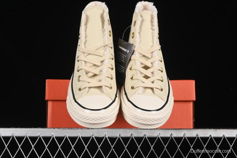 Converse Chuck 1970s Winter Waterproof Leather High-Top Sneakers with Gold Eyelets and Fleece Lining - A12443C