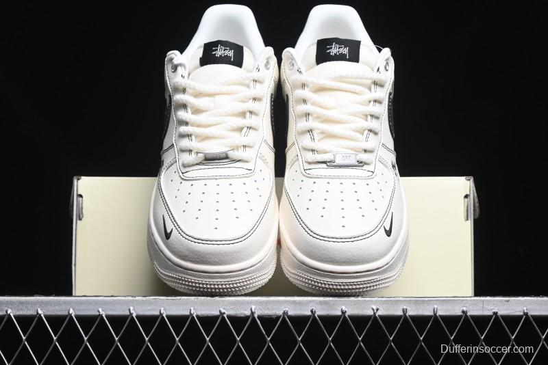 Nike Air Force 1 '07 Low Stussy Collaboration - White Black Swoosh Red Tab Low-Top Casual Sneakers - SJ6698-015