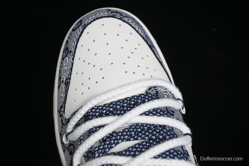 Nike SB Dunk Low Gucci Collaboration - Beige Black Jacquard Swoosh Anniversary High-End Custom Low-Top Casual Sneakers - YX5066-216