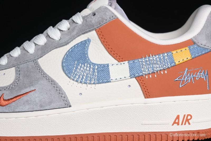Nike Air Force 1 '07 Low Stussy Collaboration - Grey Brown Flyknit Low-Top Casual Sneakers - KK1988-025
