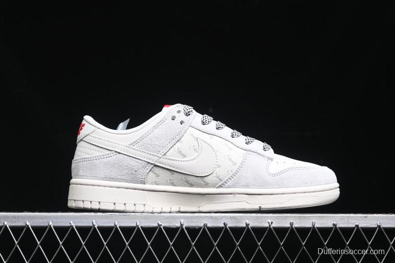 Nike SB Dunk Low Stussy Collaboration - Patchwork Grey White Swoosh Anniversary Custom Low-Top Casual Sneakers - YX5066-218