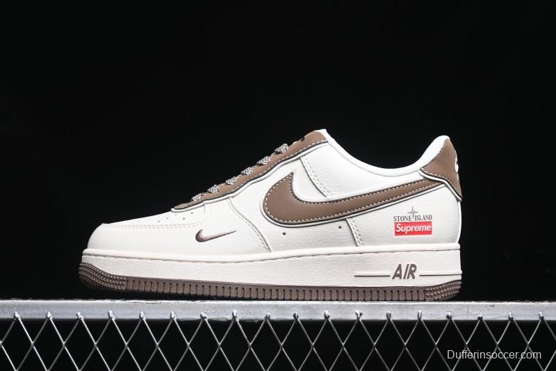 Nike Air Force 1 '07 Low Stone Island x Supreme Collaboration - Beige Brown Swoosh Casual Sneakers - BB1616-306