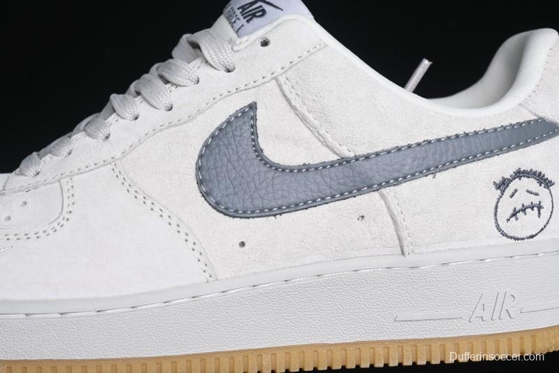 Nike Air Force 1 '07 Low Ghostface Collaboration - Light Grey Pigskin Low-Top Casual Sneakers - DF0188-022
