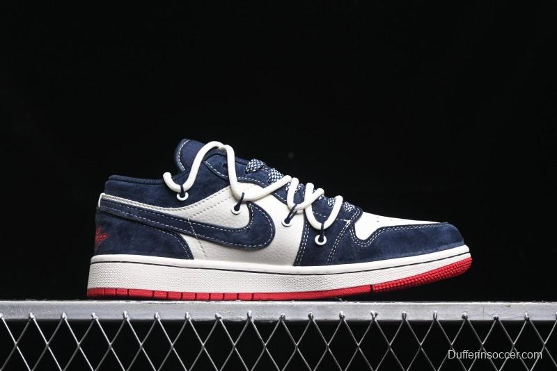 Nike Air Jordan 1 Low Stussy Collaboration - Blue Red Custom High-End Retro Basketball Shoes - SJ9950-049