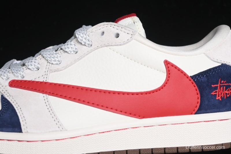 Nike Travis Scott x Fragment Design x Air Jordan 1 Low OG SP AJ1 Retro Sneakers with Reverse Swoosh - SJ2068-135