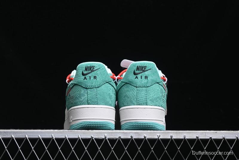 Nike Air Force 1 '07 Low Gucci Stone Island Collaboration - Grey Green Pigskin Lace-Up Casual Sneakers - DF0188-010