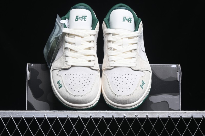 Nike Air Jordan 1 Low AJ1 Bape Collaboration - Full Pig Eight Green Grey Retro Basketball Shoes - DM9188-009