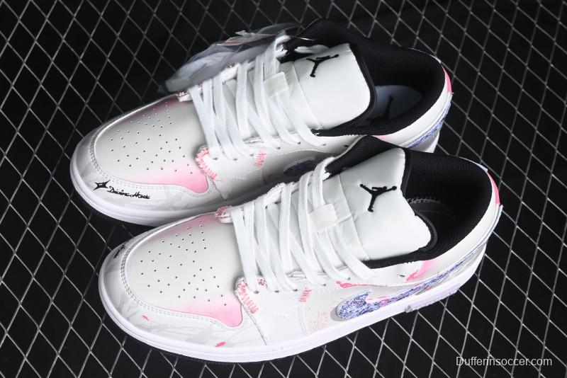 Nike Air Jordan 1 Low Retro Basketball Shoes - Panda Mischief Qixi Theme with Special Graffiti Design - 553558-132