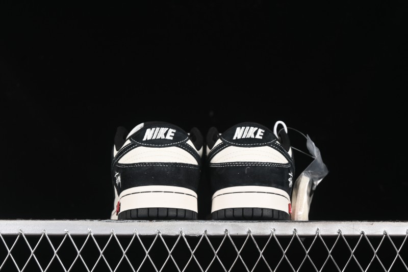 Nike SB Dunk Low Stussy Collaboration - Embroidered Black Swoosh Anniversary Custom Low-Top Casual Sneakers - MM1089-034