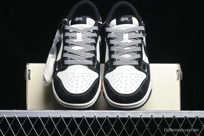 Nike SB Dunk Low Stussy Triple Collaboration - Patchwork Black Swoosh Anniversary Custom Low-Top Casual Skate Shoes - YX5066-222