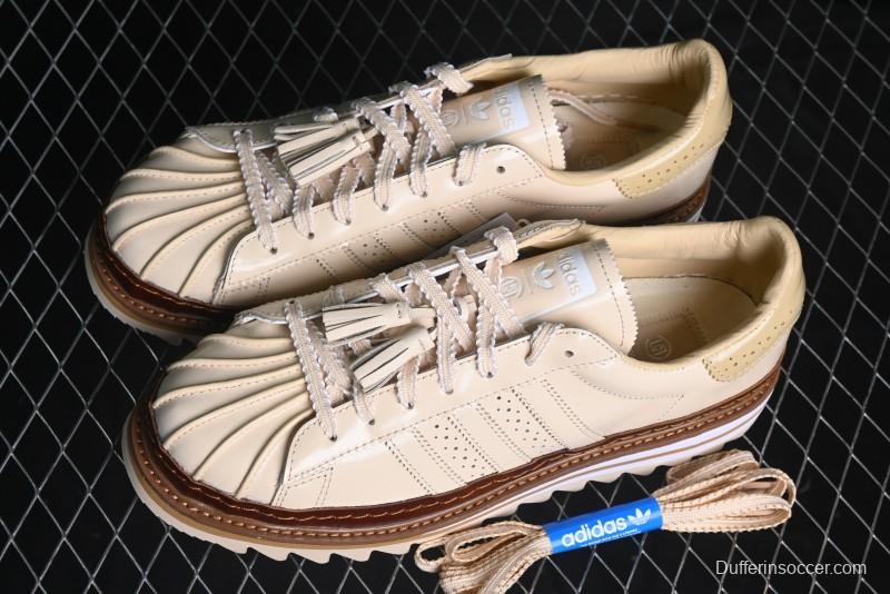 Adidas Superstar Clot Collaboration JQ6117 Preppy Style Shell Toe Casual Sneakers with Perforated Leather Upper - JQ6117