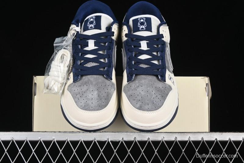 Nike SB Dunk Low Collaboration with Violent Bear - Patchwork Grey Swoosh Anniversary Custom Edition Low-Top Casual Skate Shoes - KK1333-013