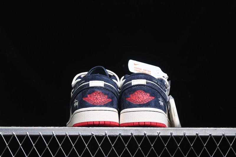 Nike Air Jordan 1 Low Stussy Collaboration - Blue Red Custom High-End Retro Basketball Shoes - SJ9950-049