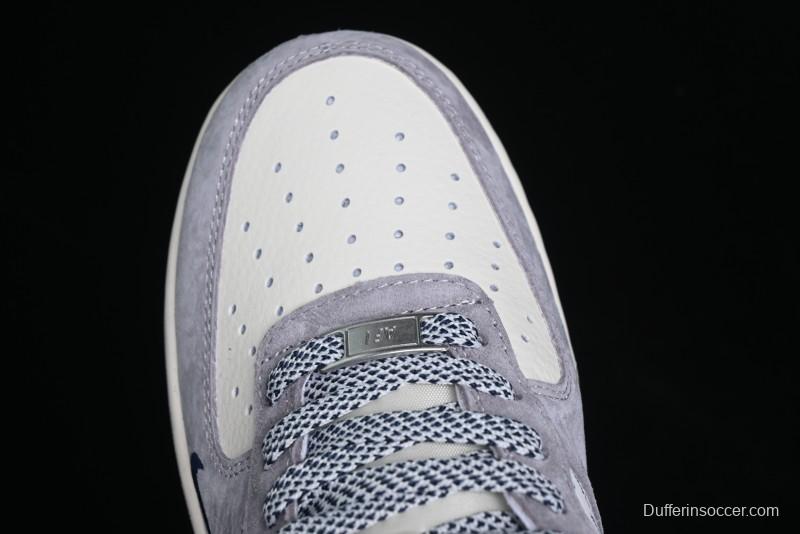 Nike Air Force 1 '07 Low Stussy Collaboration - Grey White with Blue Outsole Low-Top Casual Sneakers - SJ6698-006