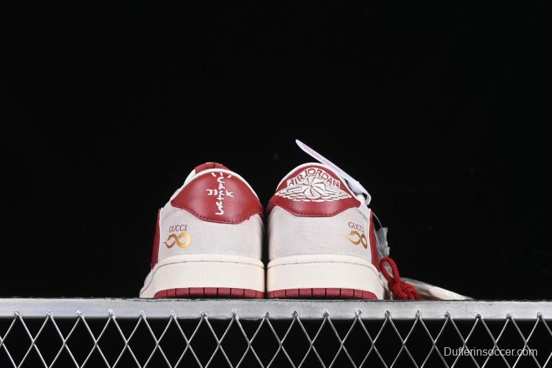 Nike Travis Scott x Fragment Design x Air Jordan 1 Low OG SP AJ1 Retro Sneakers with Reverse Swoosh - XZ6188-056