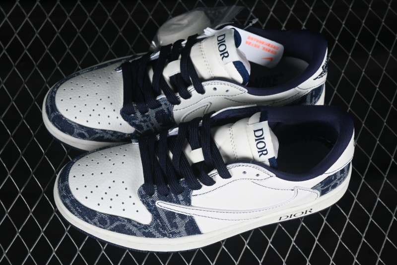 Nike Travis Scott x Fragment Design x Jordan Air Jordan 1 Low OG SP AJ1 Low Top Casual Sneakers in Dior Denim Blue - CH6336-017