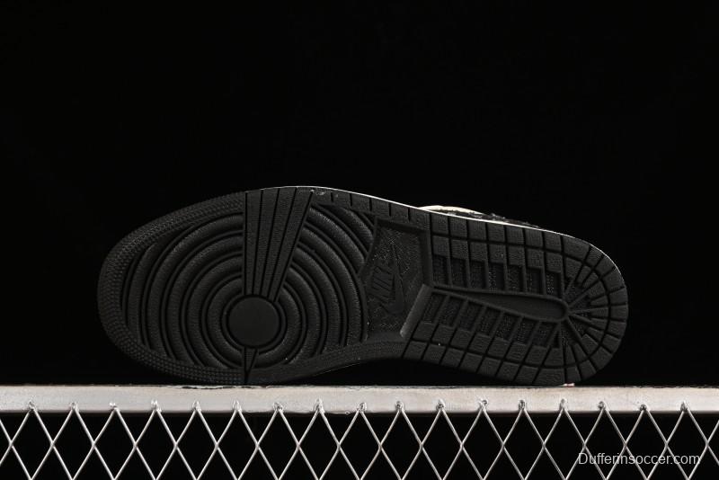 Nike Air Jordan 1 Low OG SP Travis Scott x Fragment Design Black Denim Print Casual Sneakers - SJ2068-005