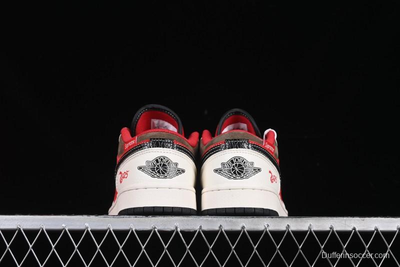 Nike Air Jordan 1 Low Supreme Collaboration Year of the Snake Limited Edition Retro Basketball Shoes - FC1688-203