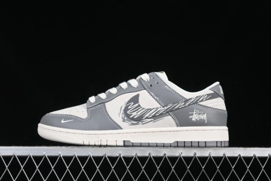 Nike SB Dunk Low Stussy Collaboration Graffiti Grey Check Anniversary Custom Low-Top Casual Skate Shoes - DM6868-024