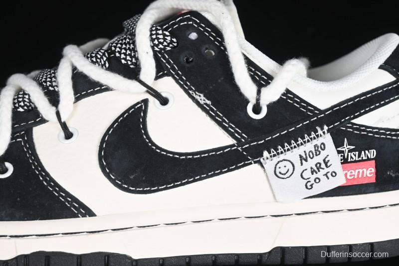 Nike SB Dunk Low Supreme x Stone Island Triple Collaboration Strap Patch Black Swoosh Anniversary Custom Low-Top Casual Skate Shoes - YX5066-202