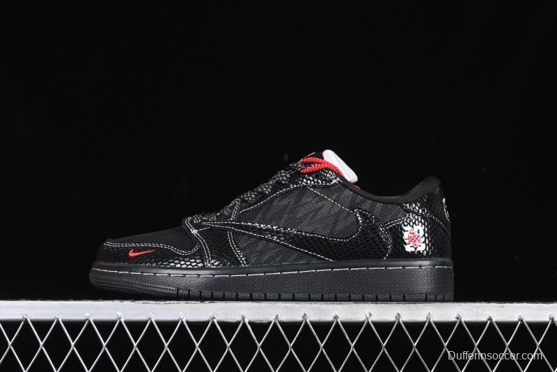 Nike Travis Scott x Fragment Design x Air Jordan 1 Low OG SP AJ1 Year of the Snake Limited Black Snake Web Low Top Casual Sneakers - CH6336-018