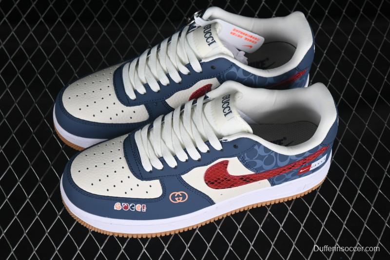Nike Air Force 1 '07 Low Gucci Collaboration Snake Pattern Red Swoosh Casual Sneakers - DF0188-039