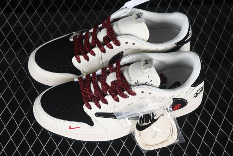 Nike Air Jordan 1 Low OG SP AJ1 Stussy Collaboration Black Swoosh Off-White Low-Top Casual Sneakers - XS6089-511
