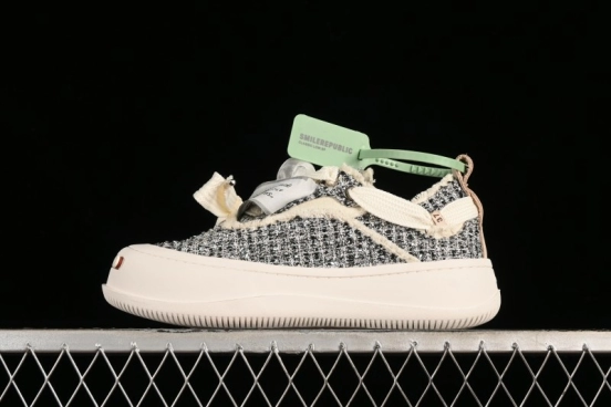 SMILEREPUBLIC SMILE Canvas Sneakers with Cut Wool Fringe and Unique Weaving - G.D4